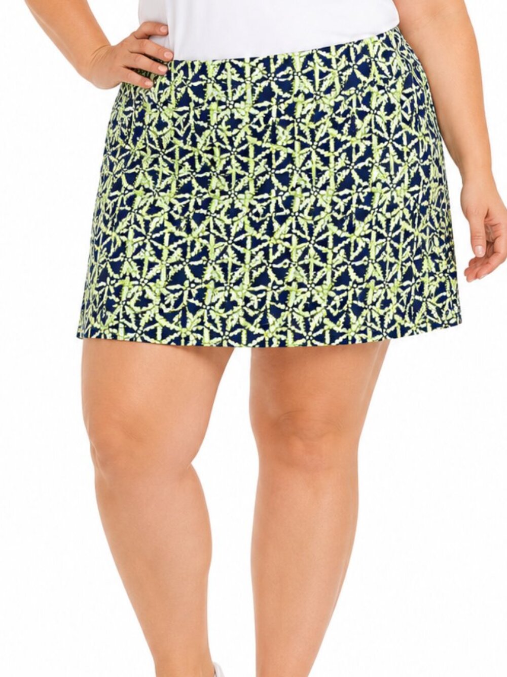 LuLu-B 3X Golf Tennis Skort Navy Lime Green Print Pull-On Stretch
